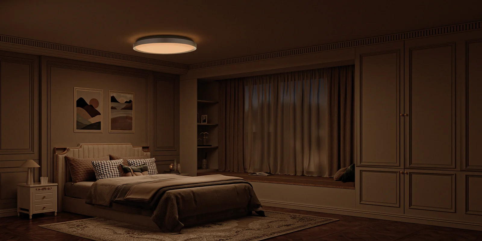 Yeelight Jupiter D RGB Ceiling Lamp showing bedroom moonlight ambient mode