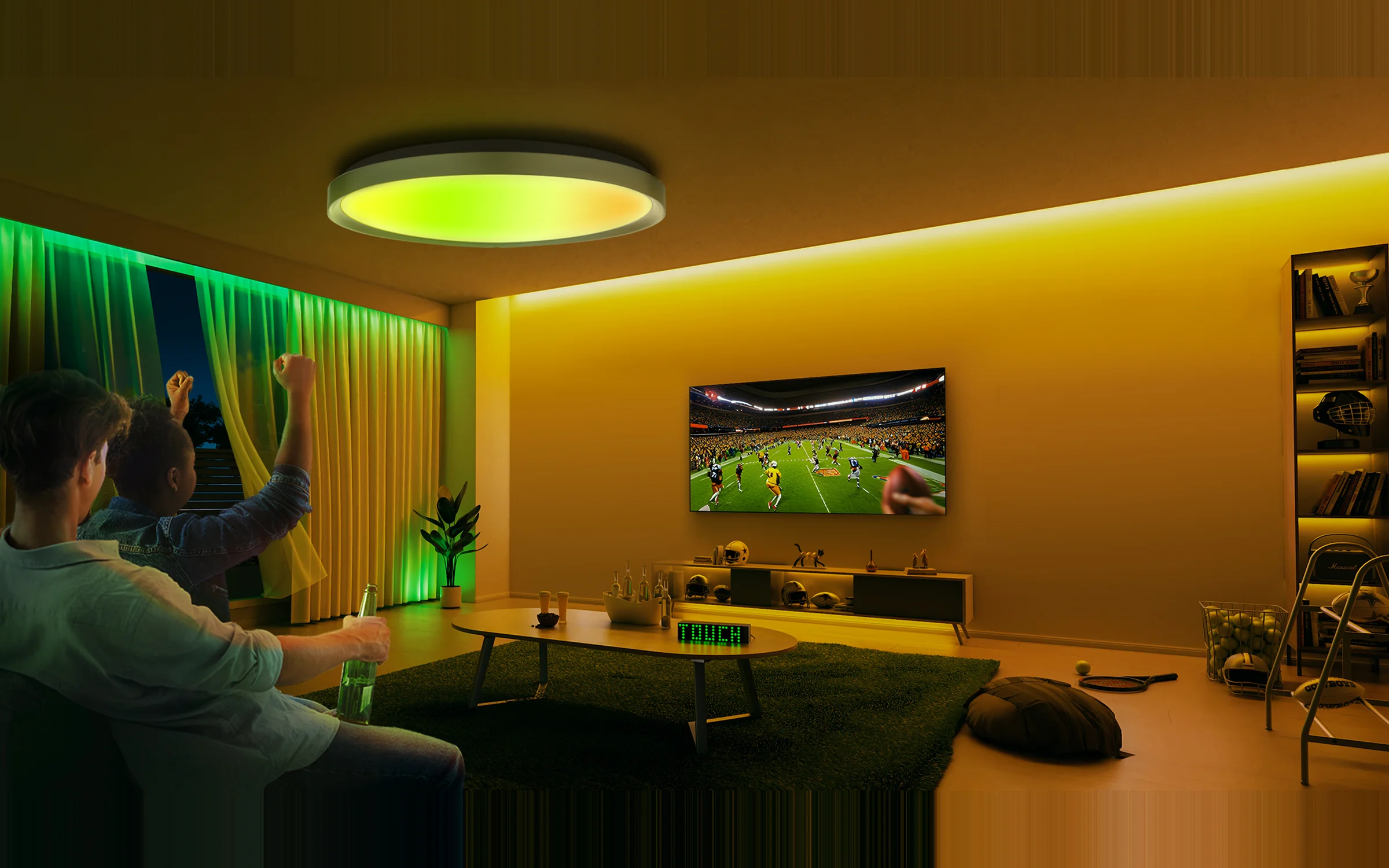 Yeelight Jupiter D RGB Ceiling Lamp installed in modern living room sports scene