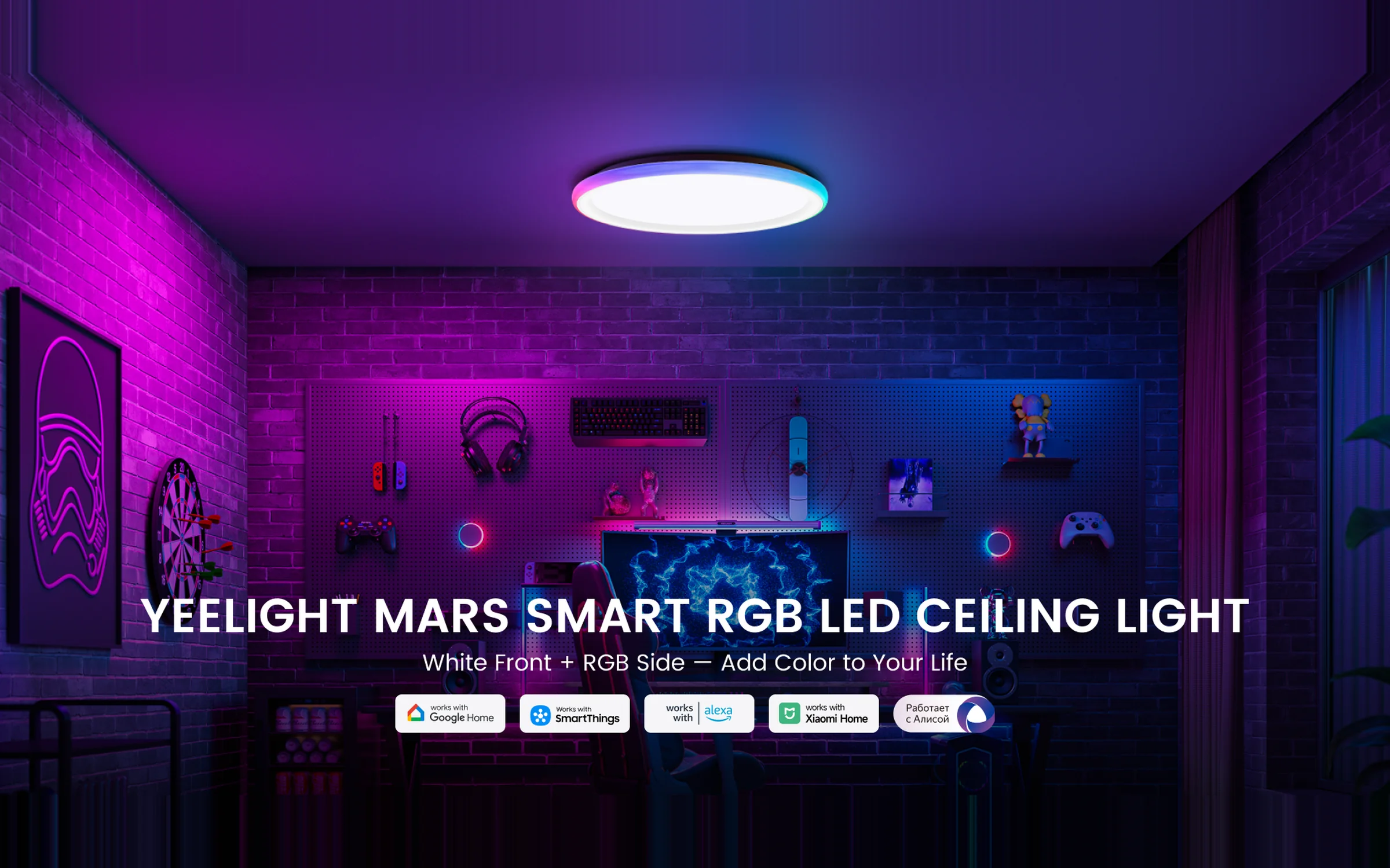 Yeelight Mars RGB Ceiling Lamp hero banner showing modern interior installation
