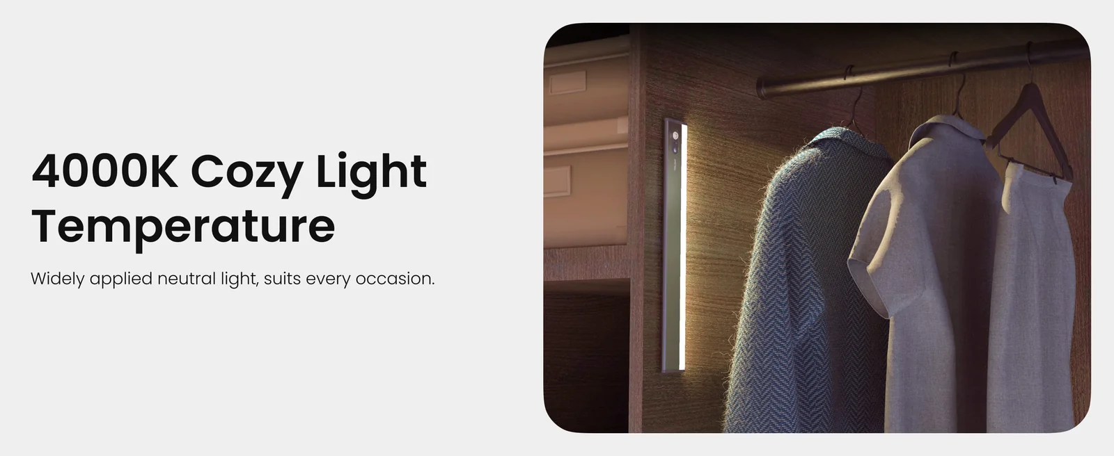 Yeelight Mate Motion Sensor Closet Light feature panel showing magnetic mounting design