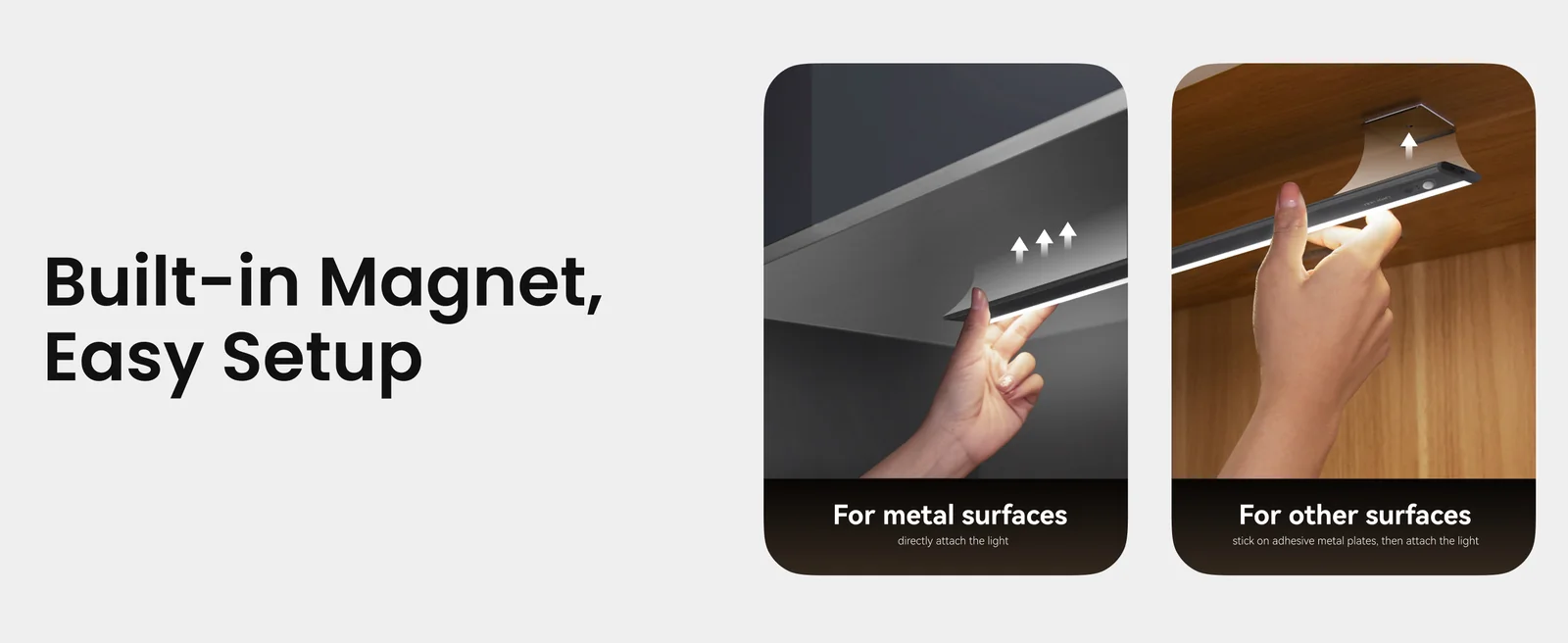 Yeelight Mate Motion Sensor Closet Light feature panel showing rechargeable battery design