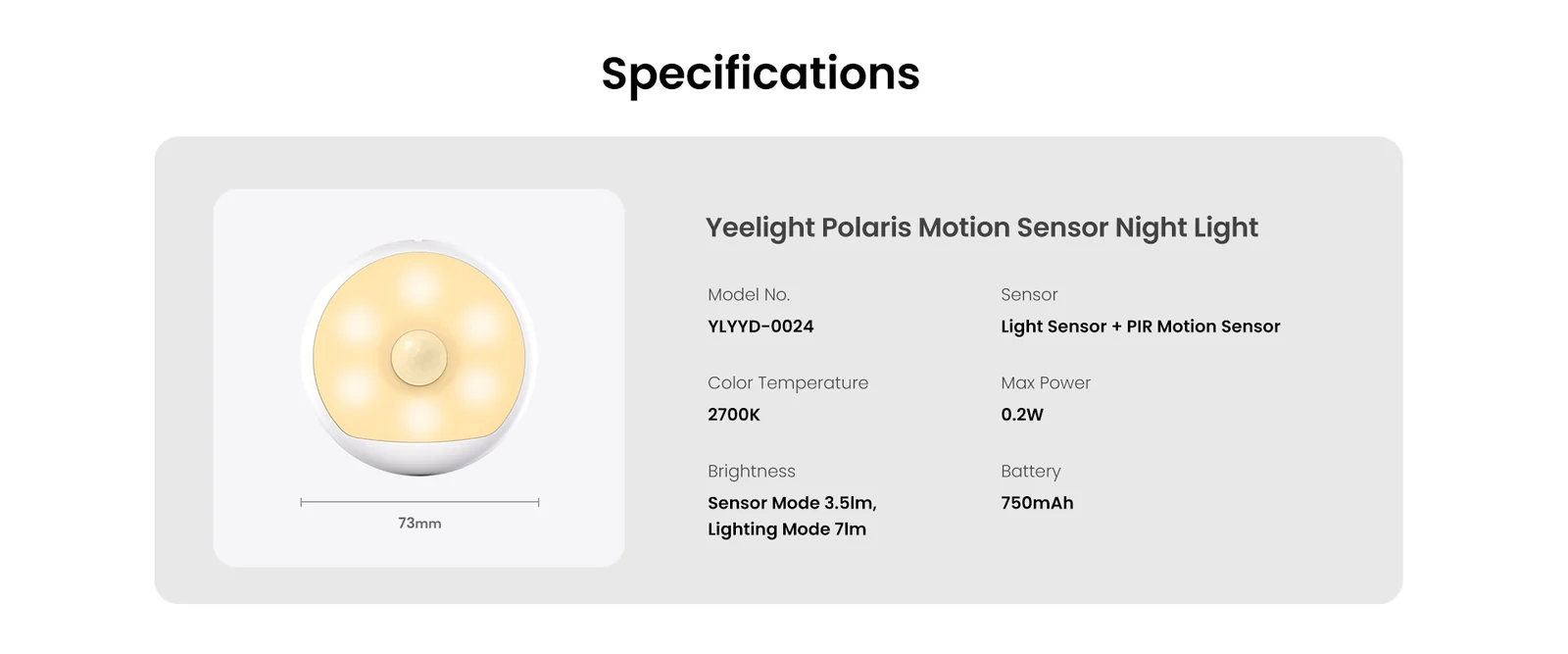 Yeelight Polaris2 Night Light feature panel showing portable use scenarios