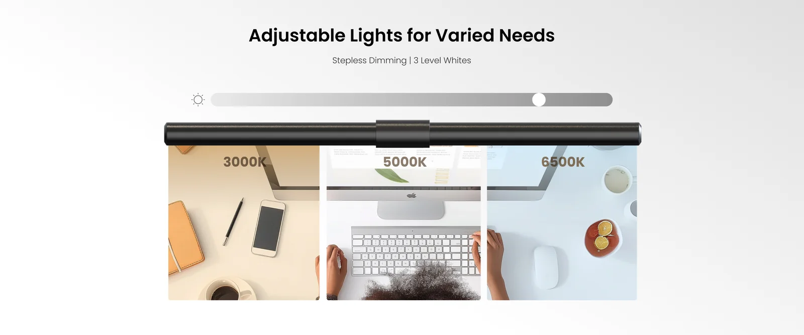 Yeelight Pura Lite feature panel showing illumination across keyboard