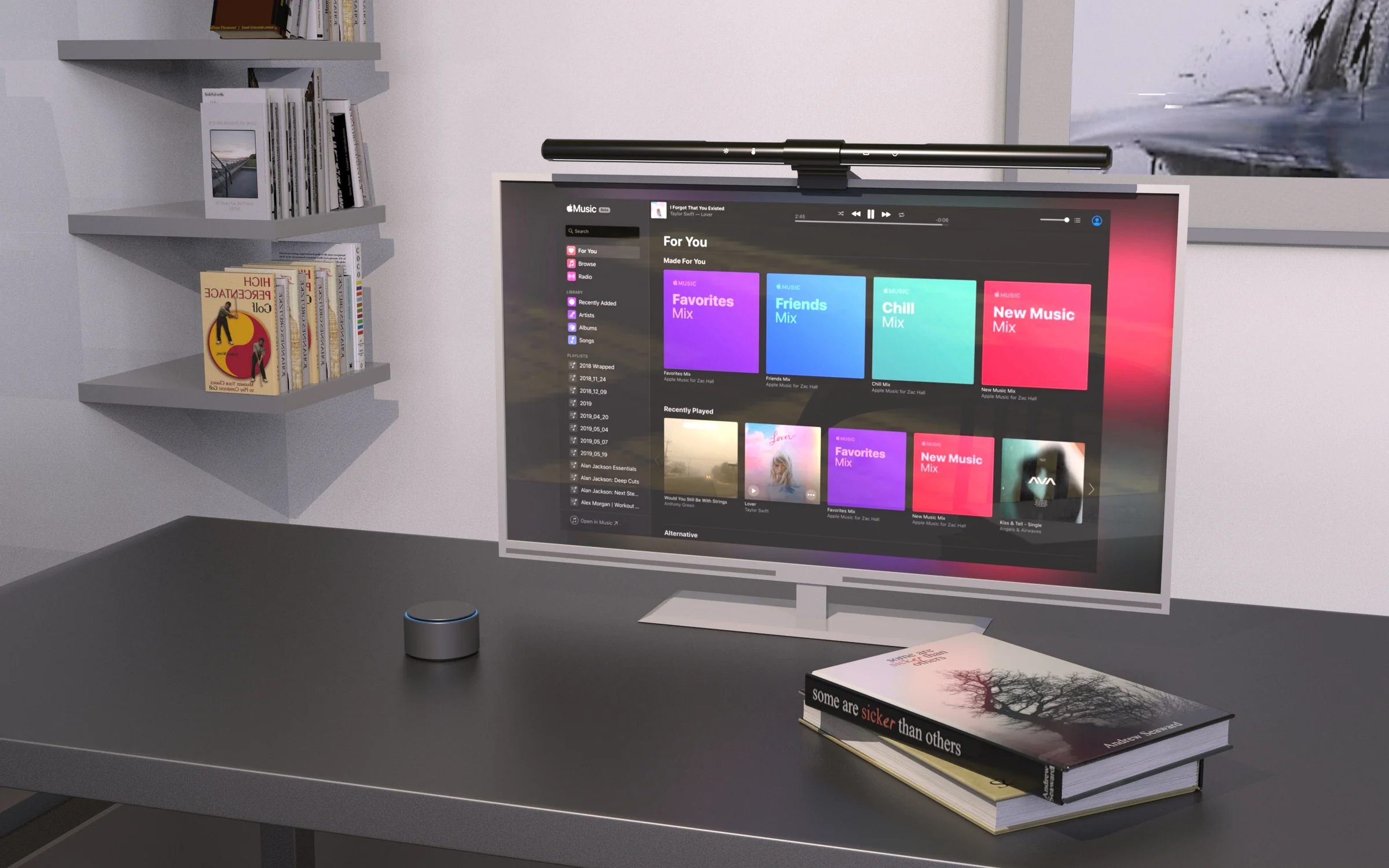 Yeelight Pura Pro Light Bar mounted on monitor in lifestyle desk scene