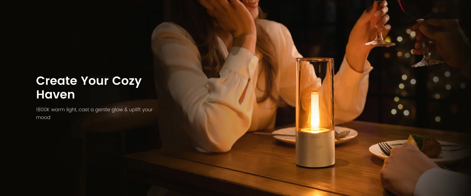 Yeelight Redbud Ambient Light Candela feature panel showing portable cordless design